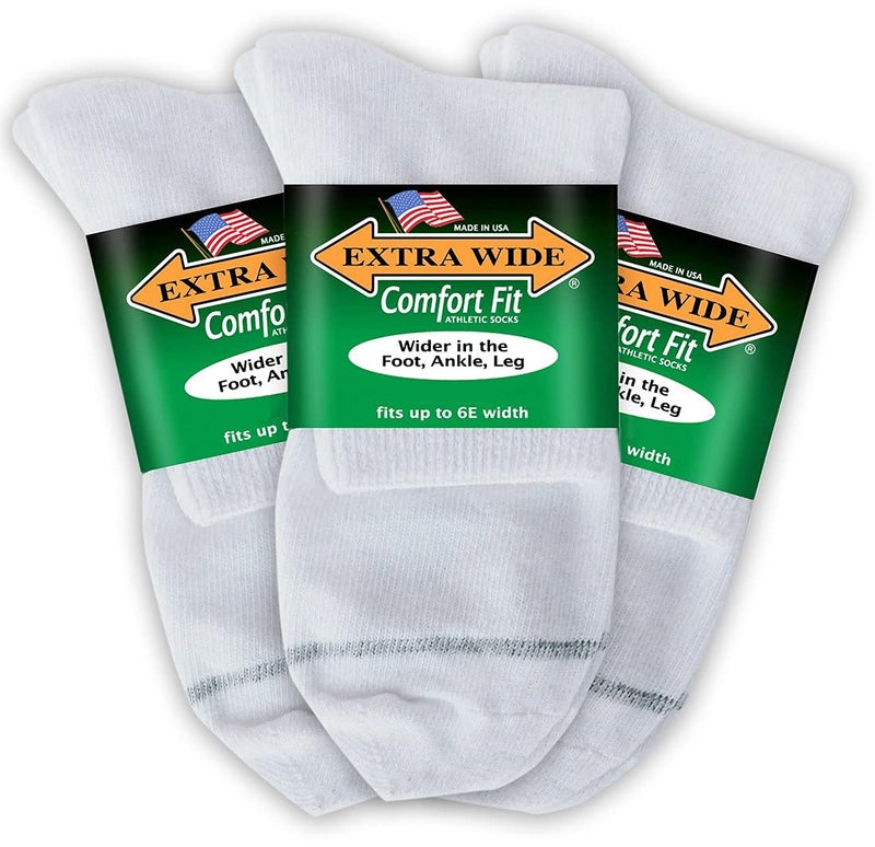 Extra Wide Comfort Fit Athletic Quarter Socks (Pack of 3) Fits Up to a 6E Width, Made in USA (Medium, White) - Image 1
